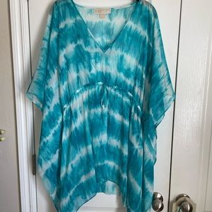 Sheer Michael Kors caftan empire style aqua blouse.